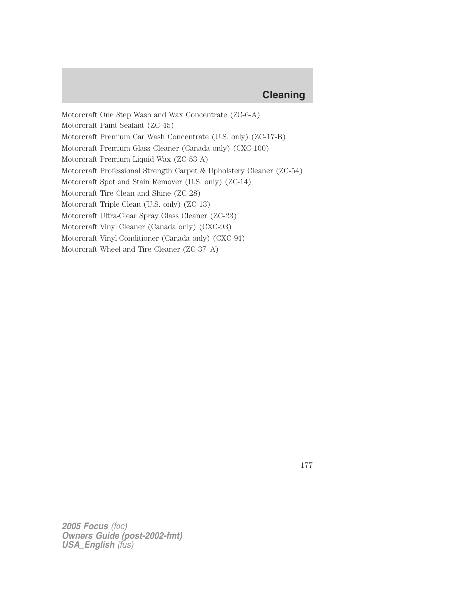 Cleaning | FORD 2005 Focus v.3 User Manual | Page 177 / 224