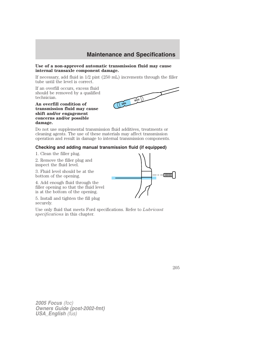 Maintenance and specifications | FORD 2005 Focus v.3 User Manual | Page 205 / 224