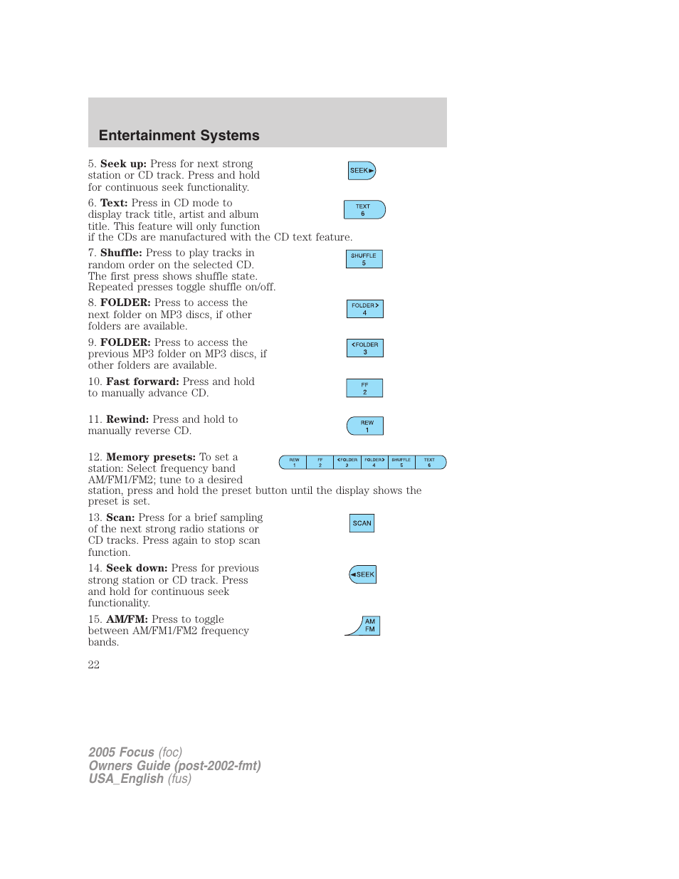 Entertainment systems | FORD 2005 Focus v.3 User Manual | Page 22 / 224
