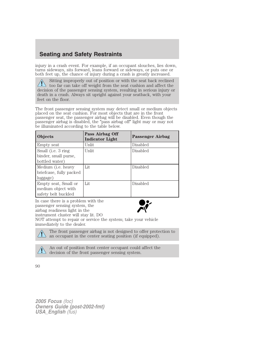 Seating and safety restraints | FORD 2005 Focus v.3 User Manual | Page 90 / 224