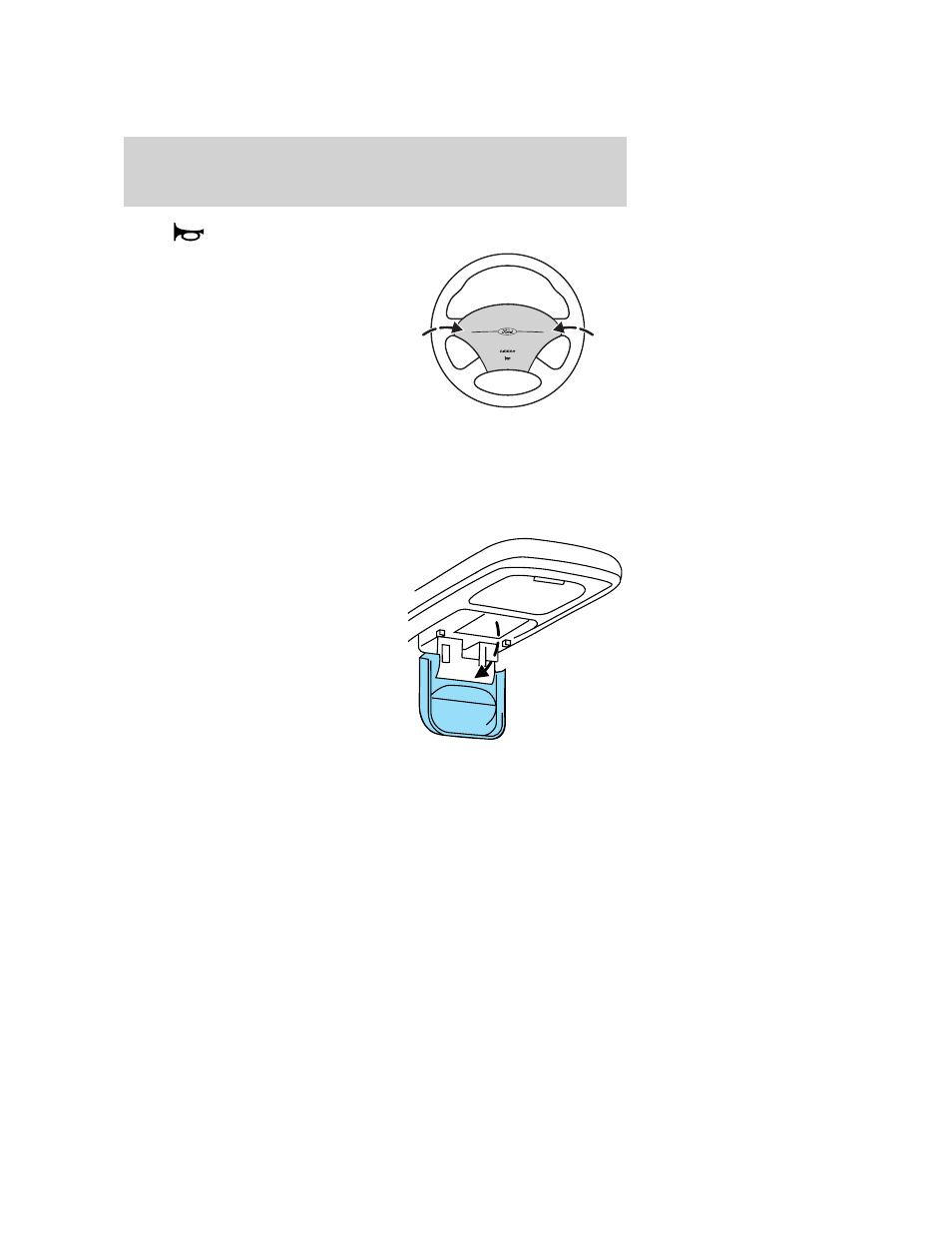 Horn, Overhead console (if equipped), Storage compartment | Installing a garage door opener (if equipped), Driver controls | FORD 2005 Focus v.4 User Manual | Page 42 / 224