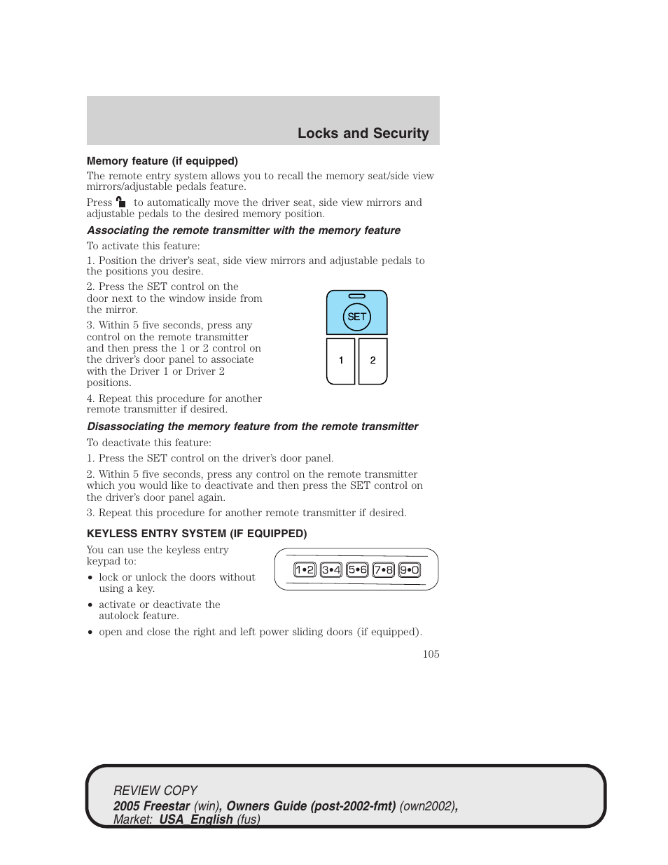 Locks and security | FORD 2005 Freestar v.1 User Manual | Page 105 / 312