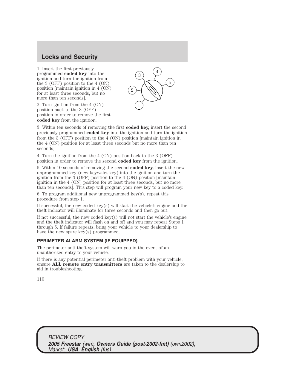 Locks and security | FORD 2005 Freestar v.1 User Manual | Page 110 / 312