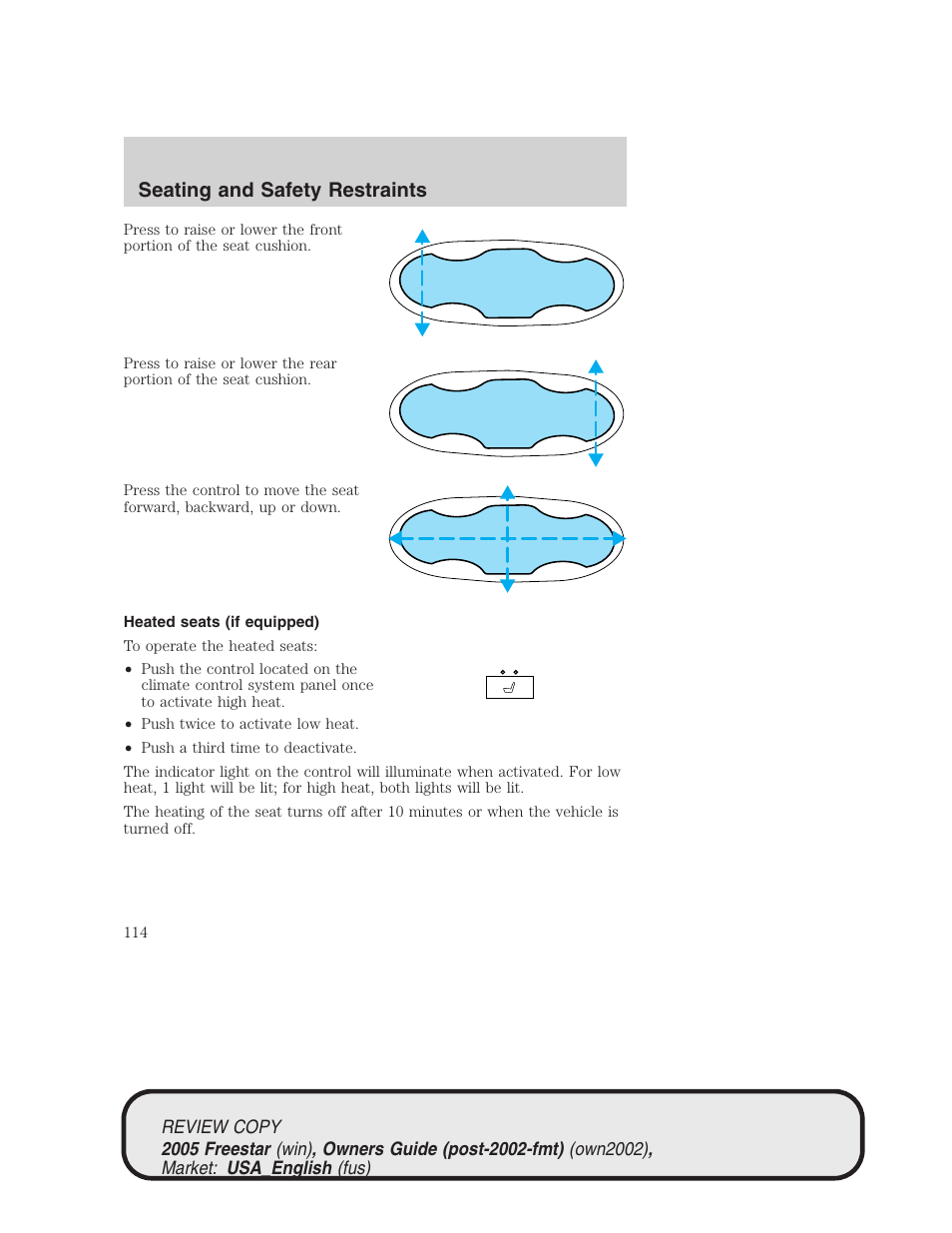 Seating and safety restraints | FORD 2005 Freestar v.1 User Manual | Page 114 / 312