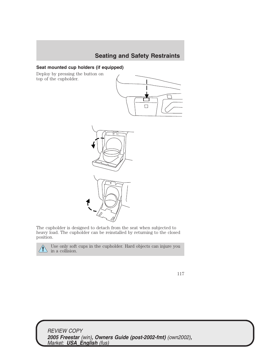 Seating and safety restraints | FORD 2005 Freestar v.1 User Manual | Page 117 / 312