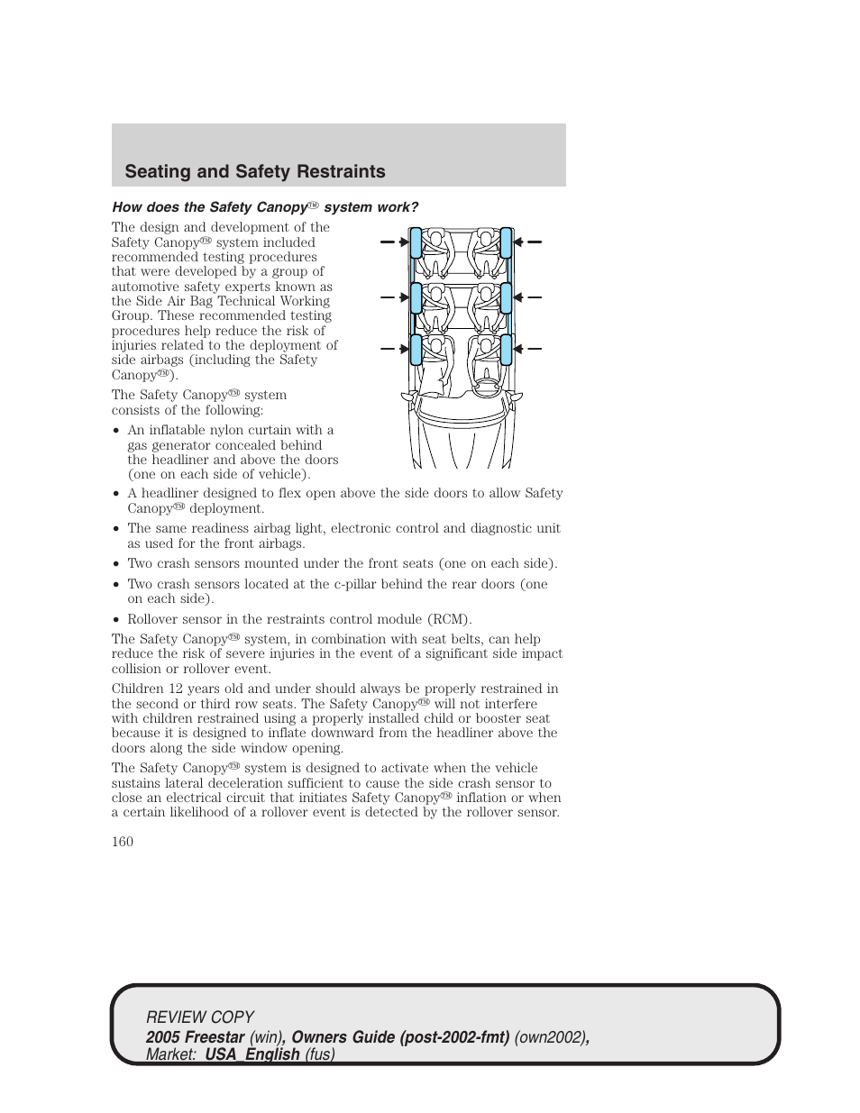 Seating and safety restraints | FORD 2005 Freestar v.1 User Manual | Page 160 / 312