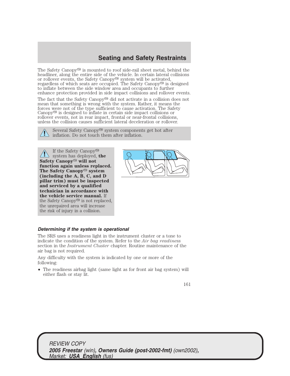 Seating and safety restraints | FORD 2005 Freestar v.1 User Manual | Page 161 / 312