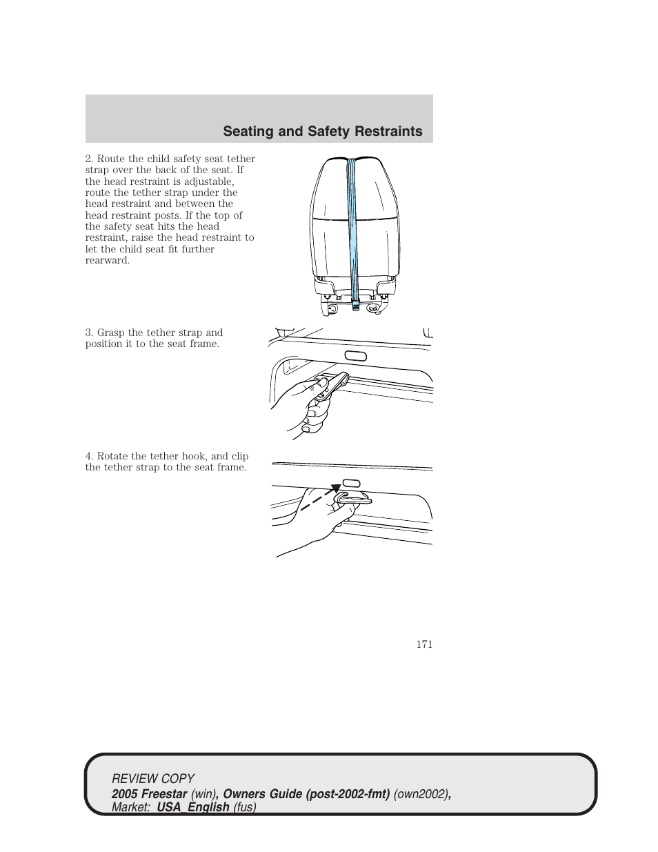 Seating and safety restraints | FORD 2005 Freestar v.1 User Manual | Page 171 / 312