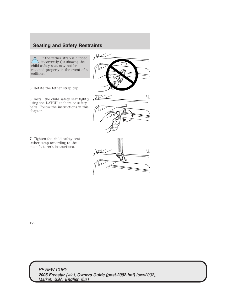 Seating and safety restraints | FORD 2005 Freestar v.1 User Manual | Page 172 / 312