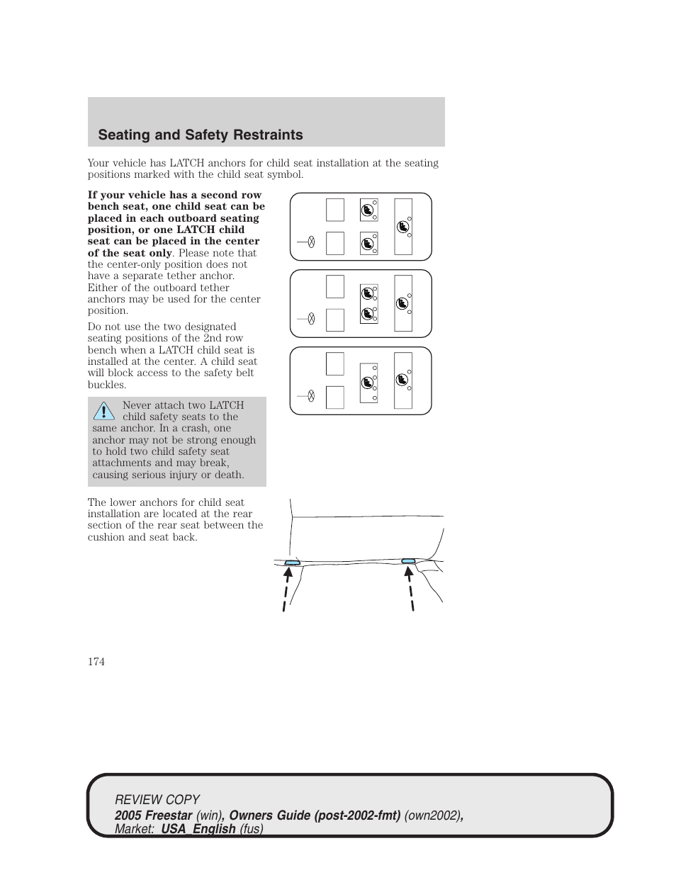 Seating and safety restraints | FORD 2005 Freestar v.1 User Manual | Page 174 / 312