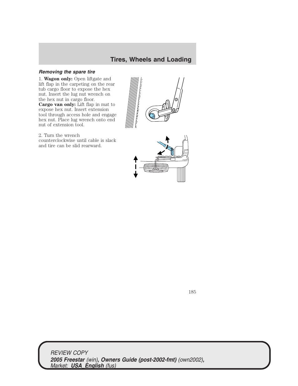 Tires, wheels and loading | FORD 2005 Freestar v.1 User Manual | Page 185 / 312