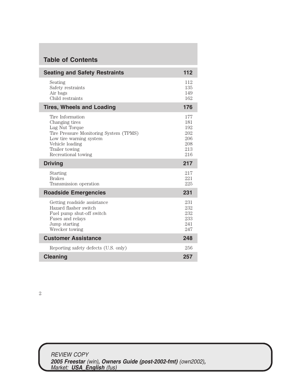 FORD 2005 Freestar v.1 User Manual | Page 2 / 312