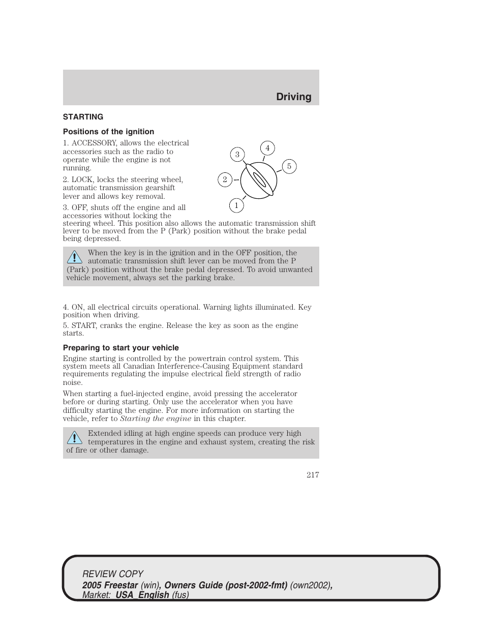 Driving | FORD 2005 Freestar v.1 User Manual | Page 217 / 312