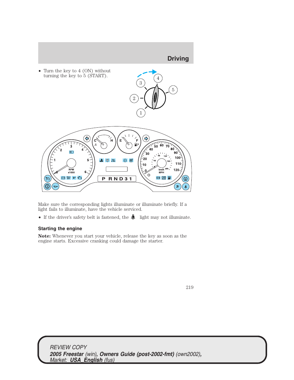 Driving | FORD 2005 Freestar v.1 User Manual | Page 219 / 312