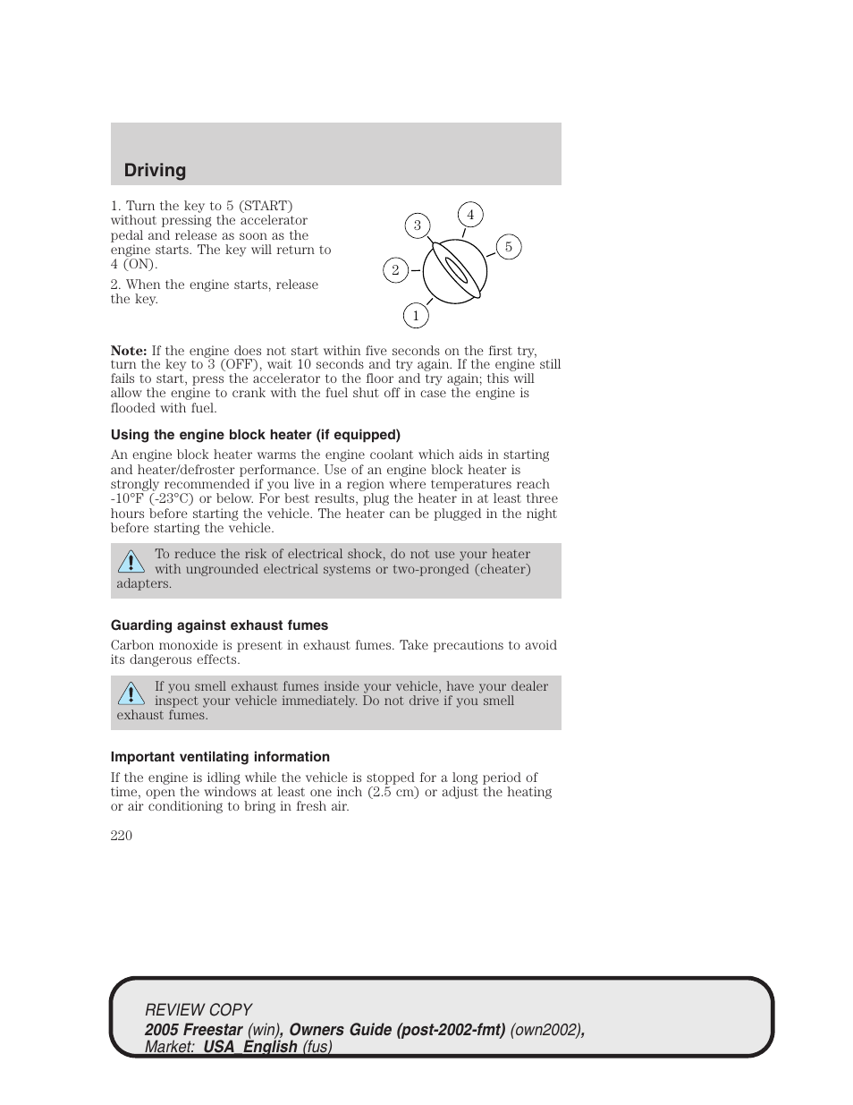 Driving | FORD 2005 Freestar v.1 User Manual | Page 220 / 312