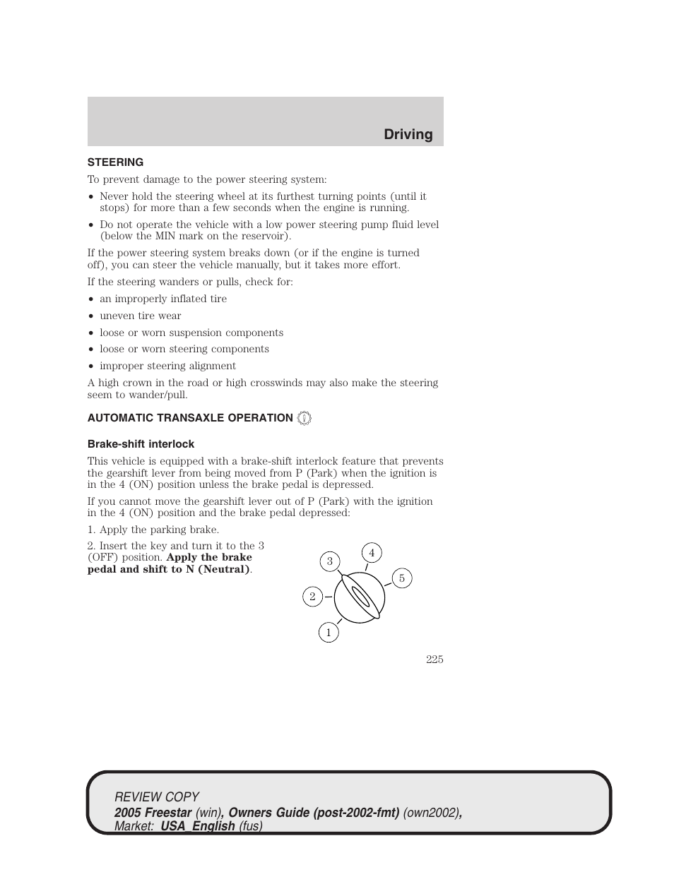 Driving | FORD 2005 Freestar v.1 User Manual | Page 225 / 312