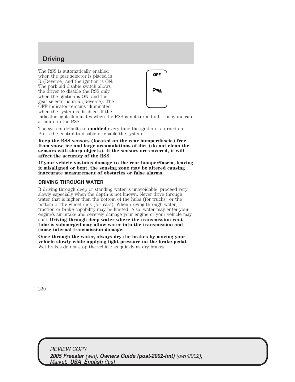 Driving | FORD 2005 Freestar v.1 User Manual | Page 230 / 312