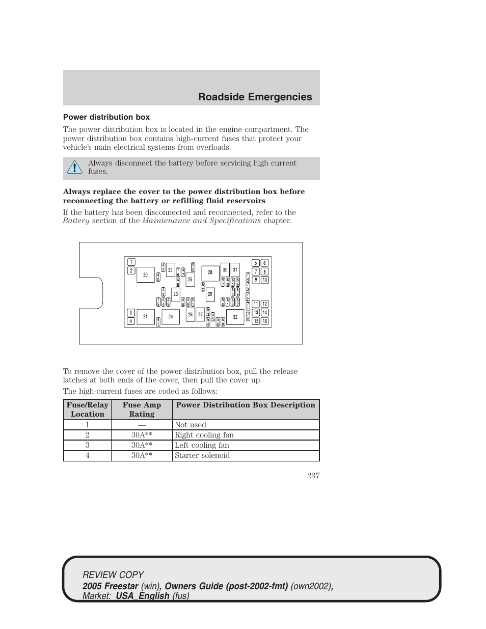 Roadside emergencies | FORD 2005 Freestar v.1 User Manual | Page 237 / 312