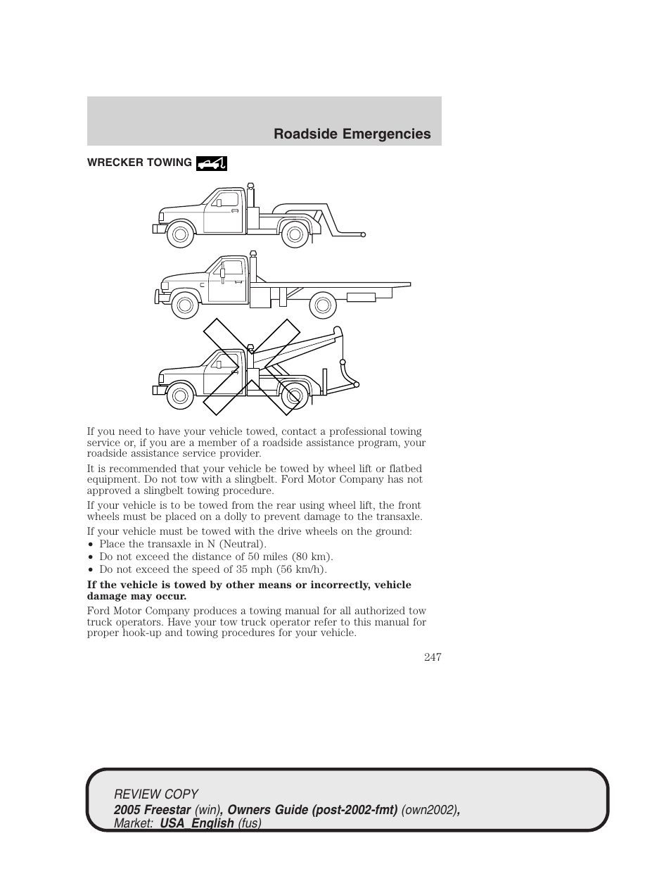 Roadside emergencies | FORD 2005 Freestar v.1 User Manual | Page 247 / 312