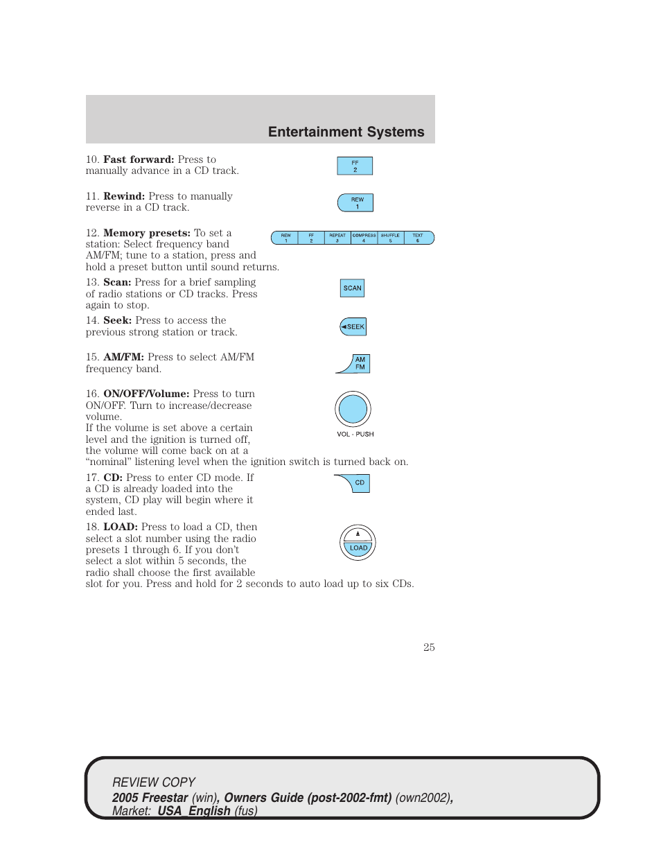 Entertainment systems | FORD 2005 Freestar v.1 User Manual | Page 25 / 312