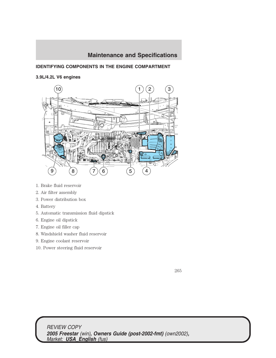 Maintenance and specifications | FORD 2005 Freestar v.1 User Manual | Page 265 / 312