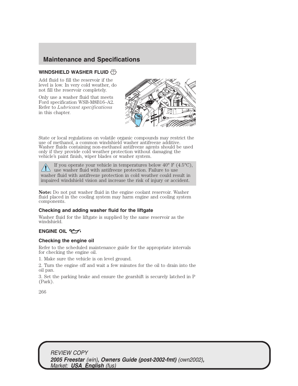 Maintenance and specifications | FORD 2005 Freestar v.1 User Manual | Page 266 / 312