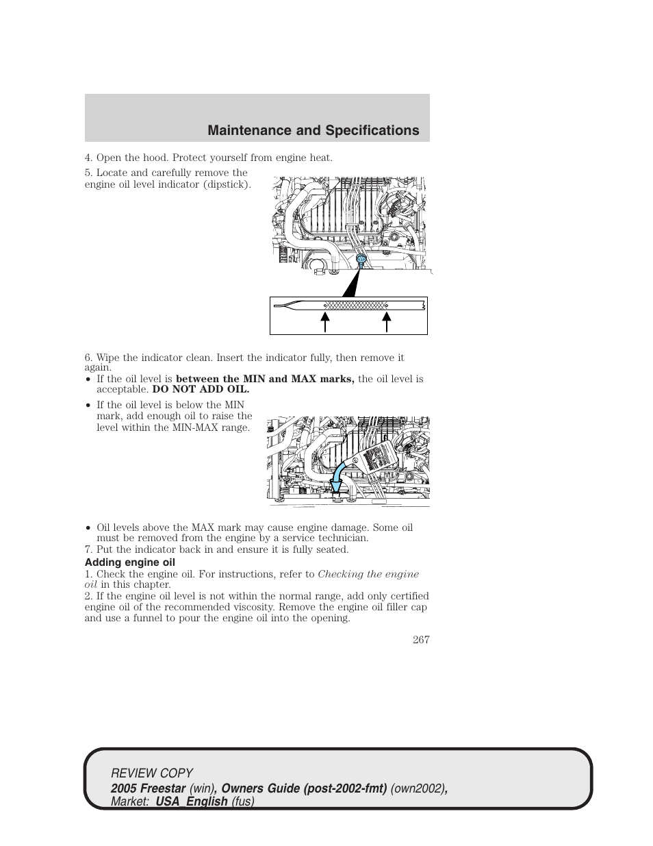 Maintenance and specifications | FORD 2005 Freestar v.1 User Manual | Page 267 / 312