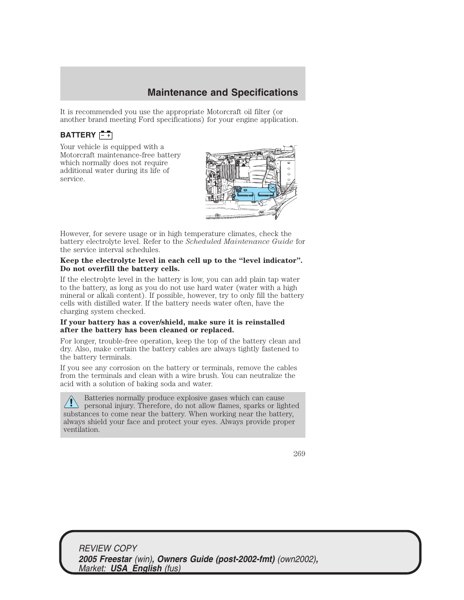 Maintenance and specifications | FORD 2005 Freestar v.1 User Manual | Page 269 / 312