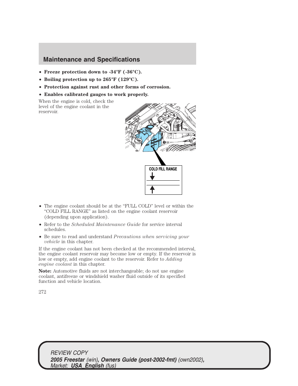 Maintenance and specifications | FORD 2005 Freestar v.1 User Manual | Page 272 / 312