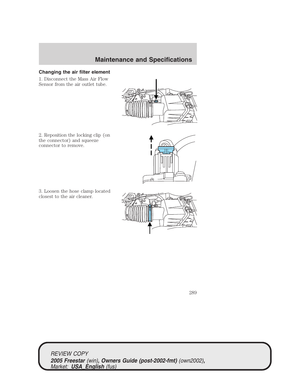 Maintenance and specifications | FORD 2005 Freestar v.1 User Manual | Page 289 / 312