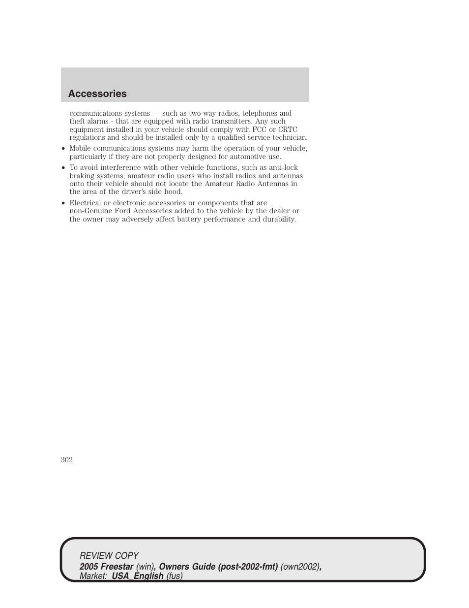 Accessories | FORD 2005 Freestar v.1 User Manual | Page 302 / 312