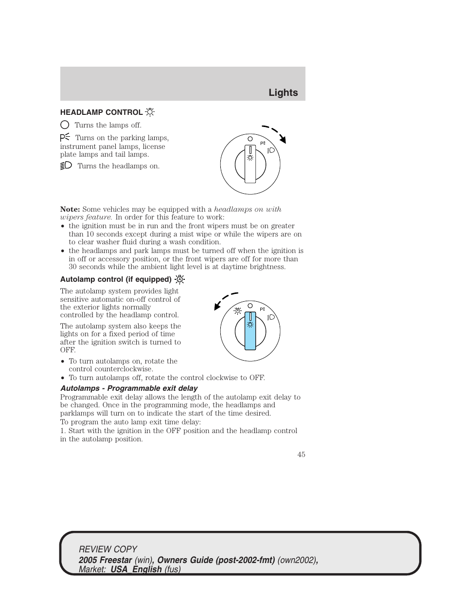 Lights | FORD 2005 Freestar v.1 User Manual | Page 45 / 312