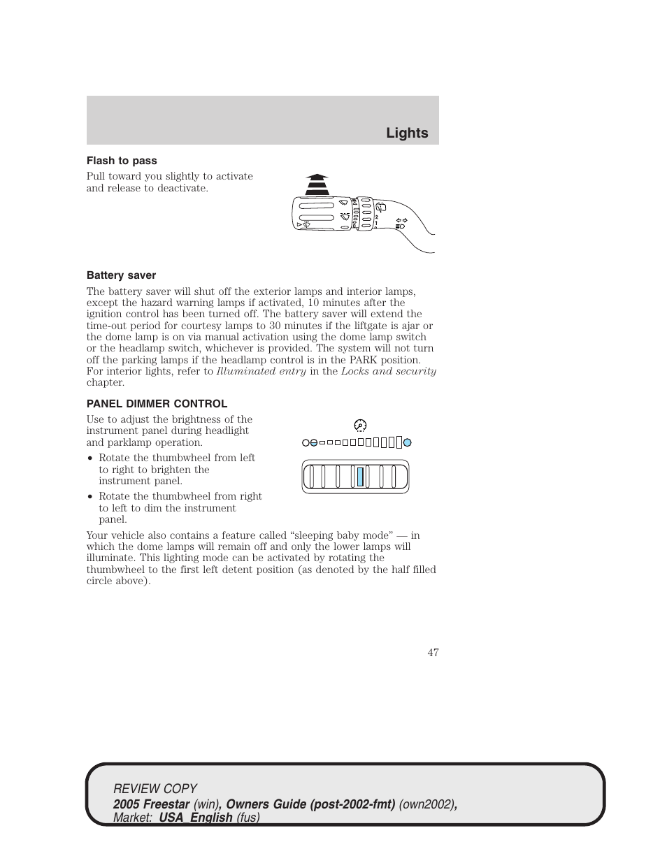Lights | FORD 2005 Freestar v.1 User Manual | Page 47 / 312