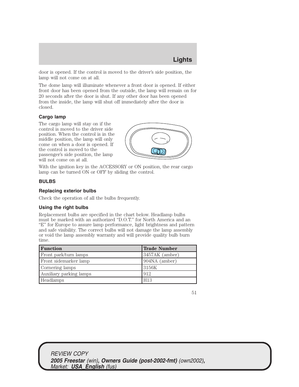 Lights | FORD 2005 Freestar v.1 User Manual | Page 51 / 312