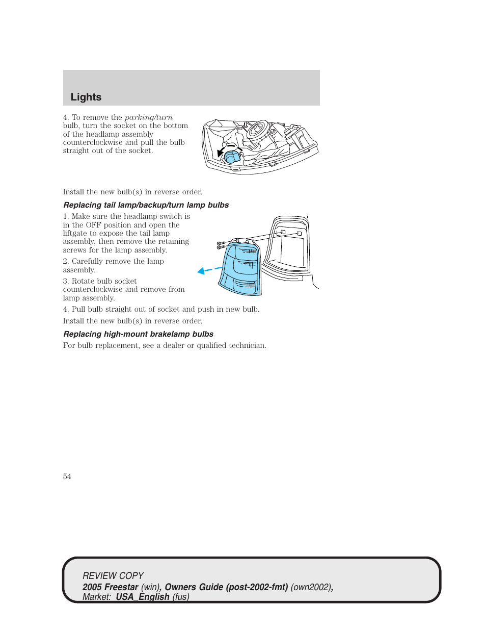 Lights | FORD 2005 Freestar v.1 User Manual | Page 54 / 312