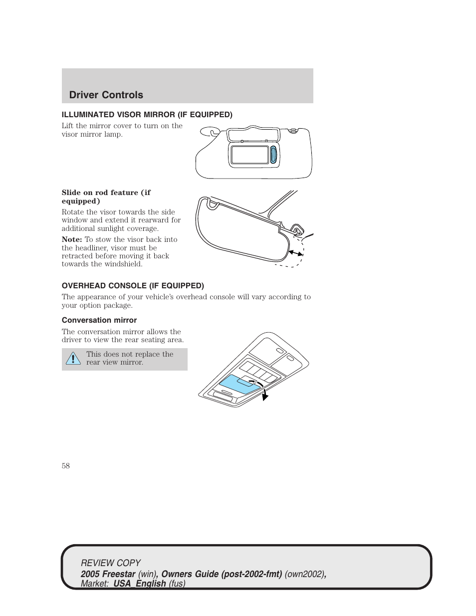 Driver controls | FORD 2005 Freestar v.1 User Manual | Page 58 / 312