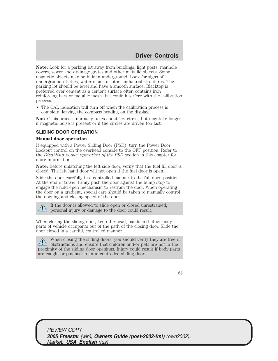 Driver controls | FORD 2005 Freestar v.1 User Manual | Page 61 / 312