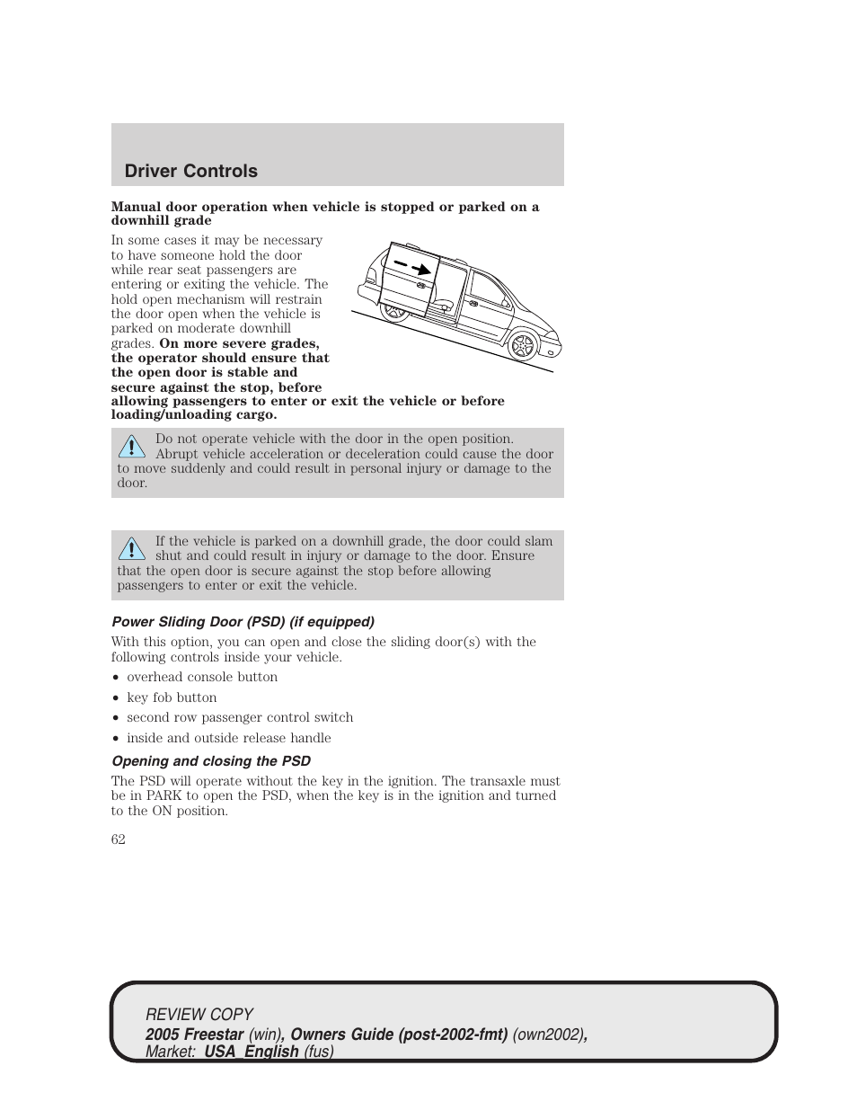 Driver controls | FORD 2005 Freestar v.1 User Manual | Page 62 / 312