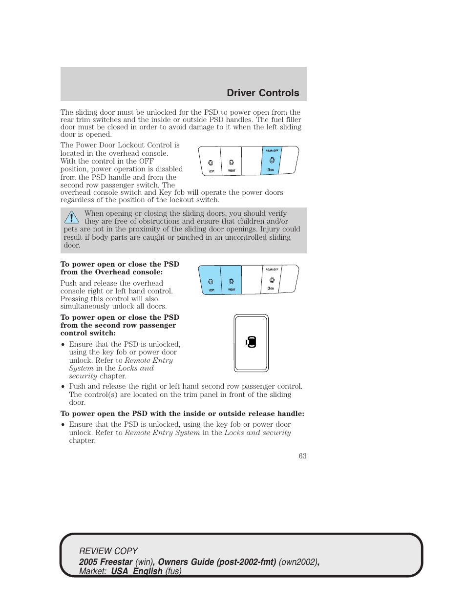 Driver controls | FORD 2005 Freestar v.1 User Manual | Page 63 / 312