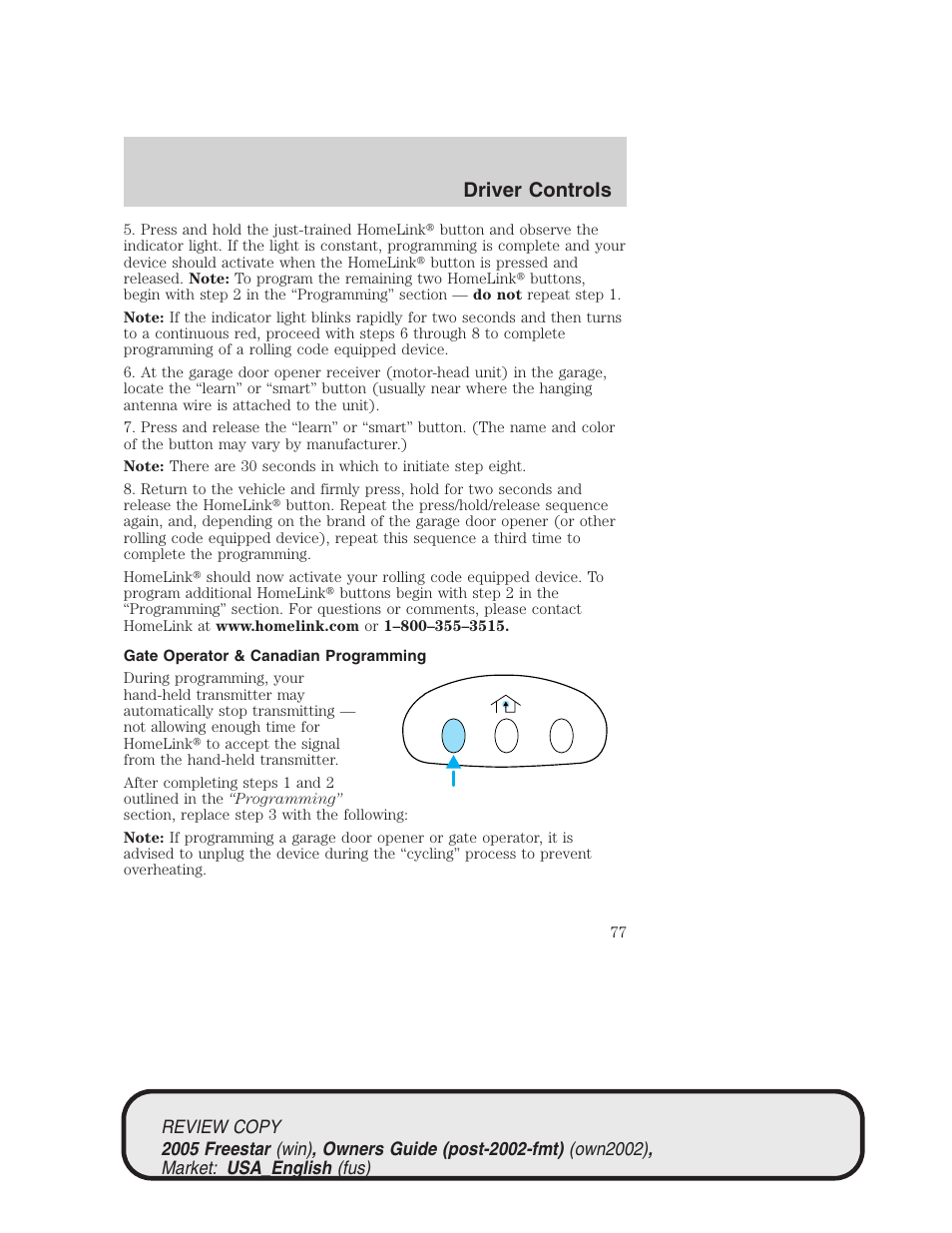 Driver controls | FORD 2005 Freestar v.1 User Manual | Page 77 / 312