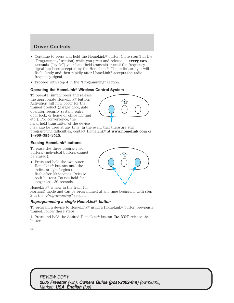 Driver controls | FORD 2005 Freestar v.1 User Manual | Page 78 / 312