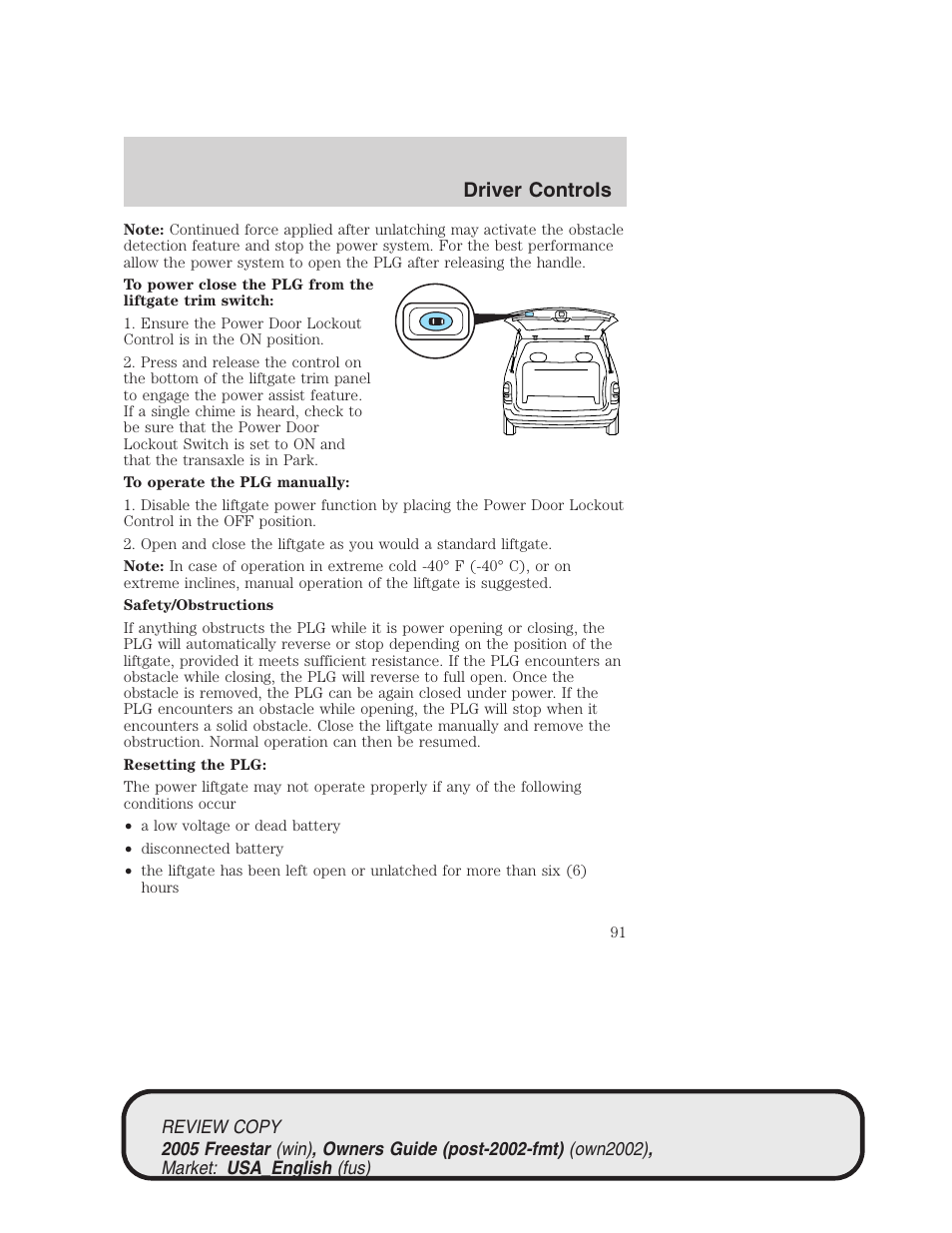 Driver controls | FORD 2005 Freestar v.1 User Manual | Page 91 / 312