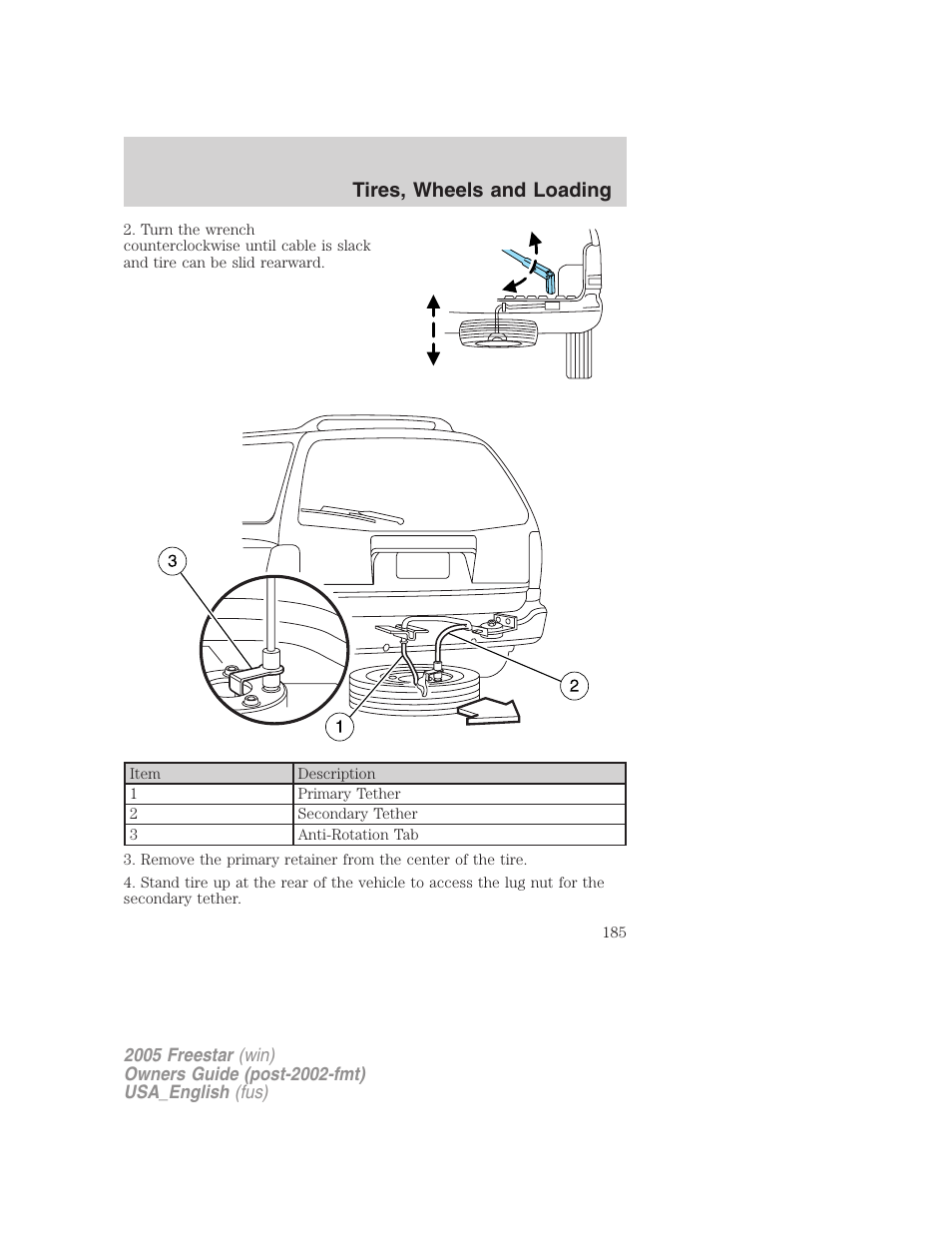 Tires, wheels and loading | FORD 2005 Freestar v.2 User Manual | Page 185 / 312