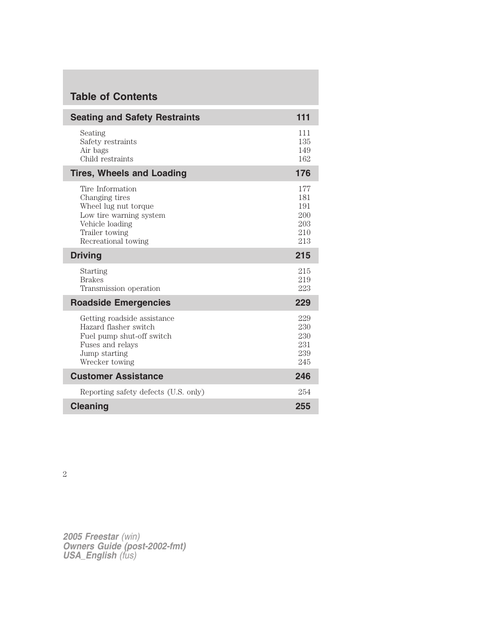 FORD 2005 Freestar v.2 User Manual | Page 2 / 312