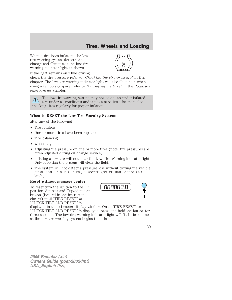 Tires, wheels and loading | FORD 2005 Freestar v.2 User Manual | Page 201 / 312