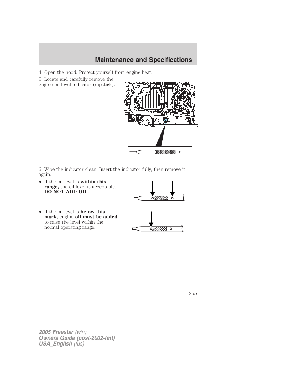 Maintenance and specifications | FORD 2005 Freestar v.2 User Manual | Page 265 / 312