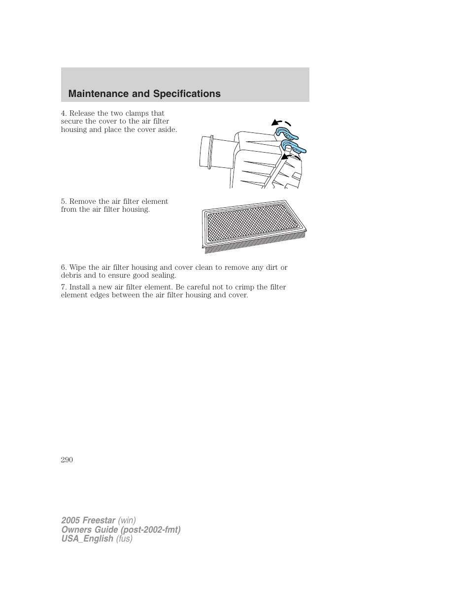Maintenance and specifications | FORD 2005 Freestar v.2 User Manual | Page 290 / 312