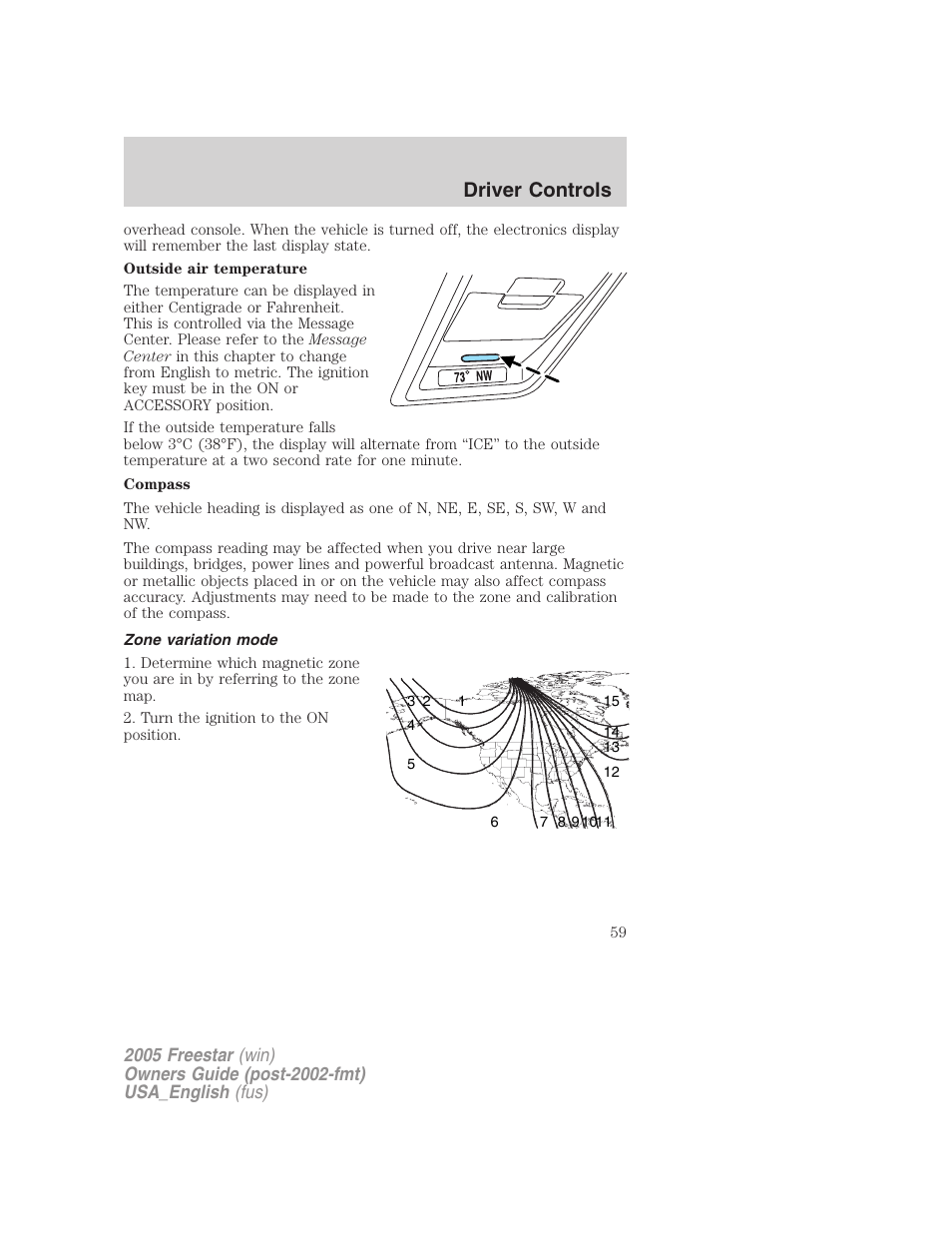 Zone variation mode, Driver controls | FORD 2005 Freestar v.2 User Manual | Page 59 / 312