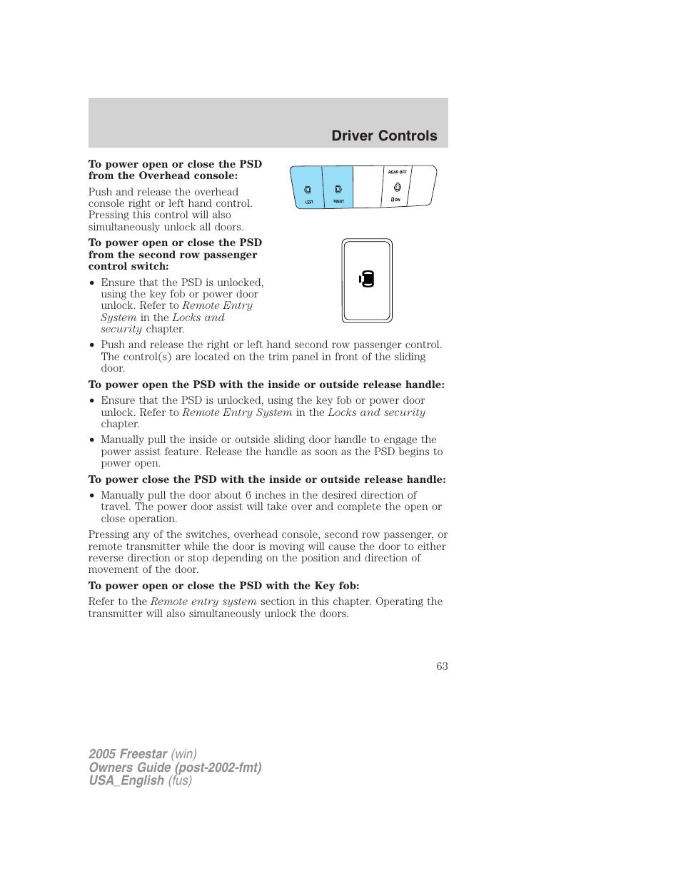 Driver controls | FORD 2005 Freestar v.2 User Manual | Page 63 / 312