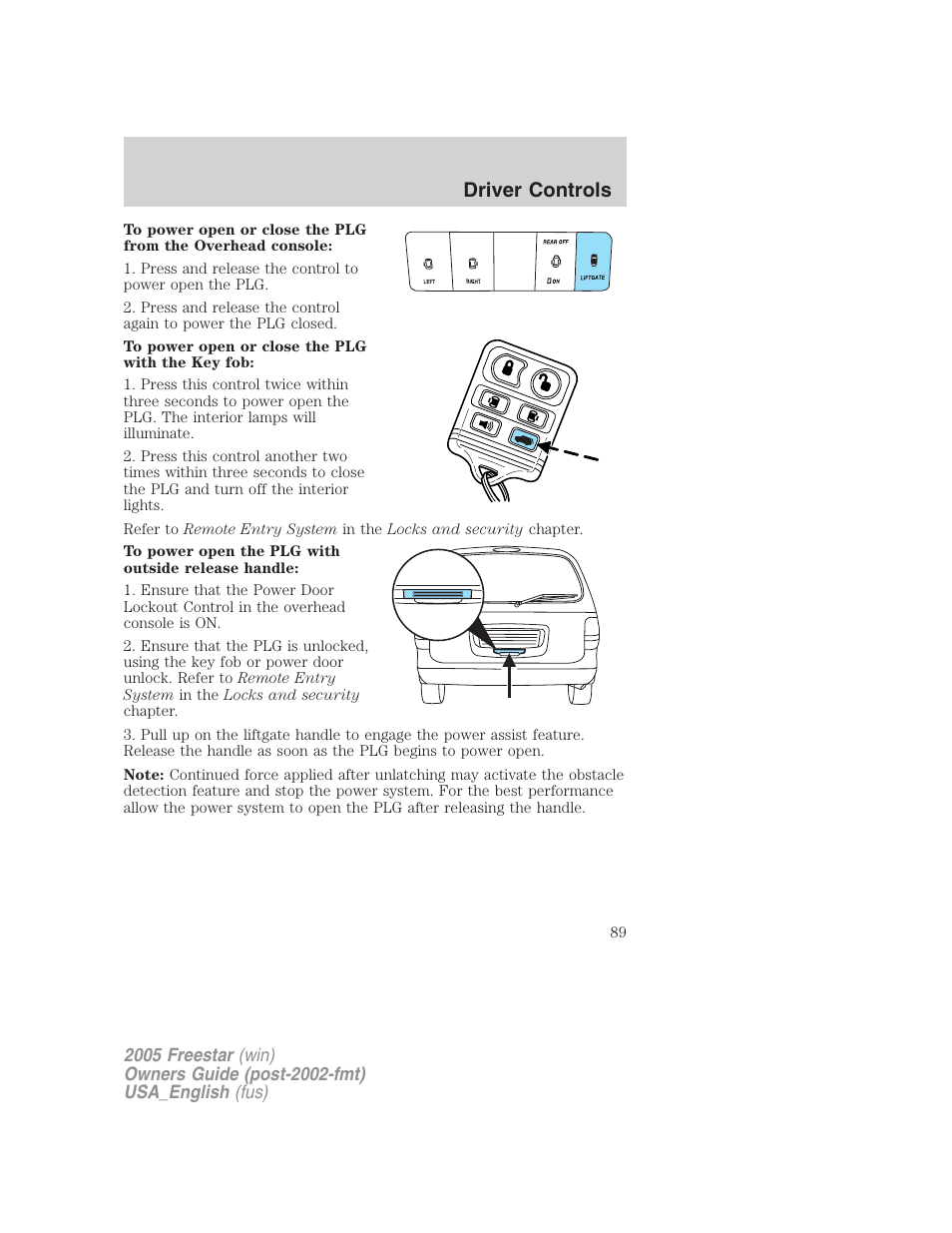 Driver controls | FORD 2005 Freestar v.2 User Manual | Page 89 / 312